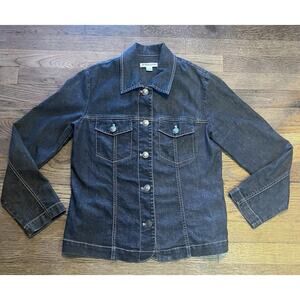 Pendleton Black Jean Jacket Button Denim Cotton Blend White Stitch Women's Small
